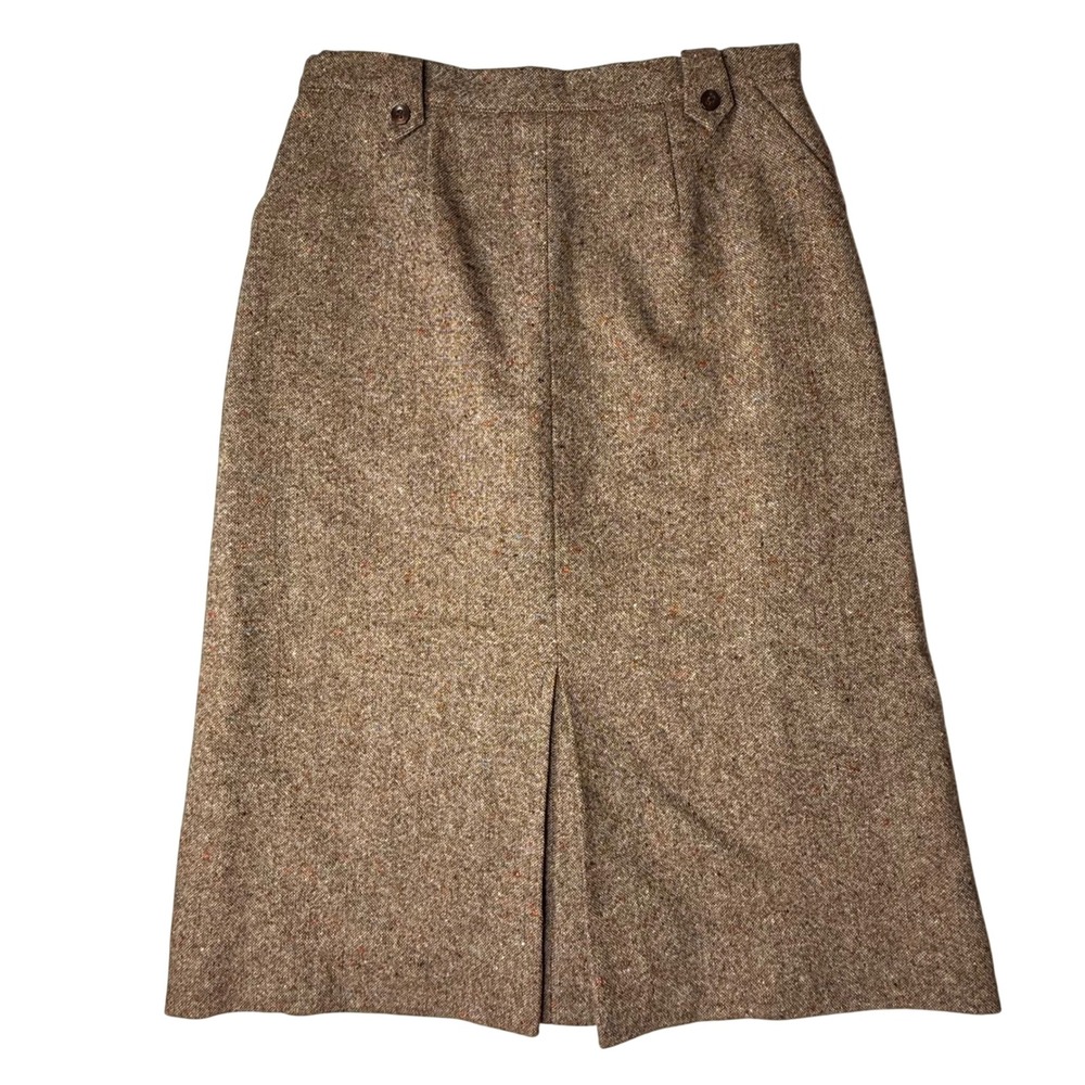 Vintage Tweed Midi Skirt Brown A-Line Dark Academia Heritage Office Retro Wool